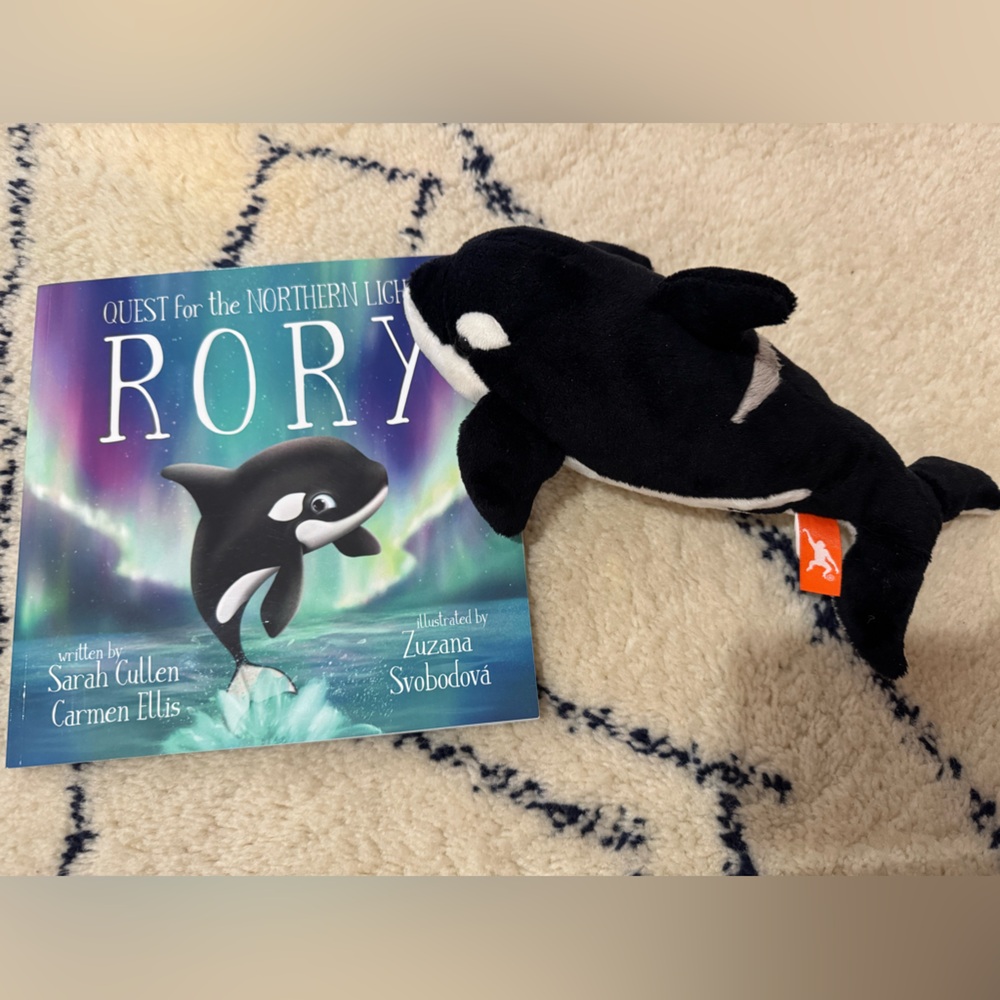 Northern lights book and orca stuffie— Black and White Orca Plush Toy